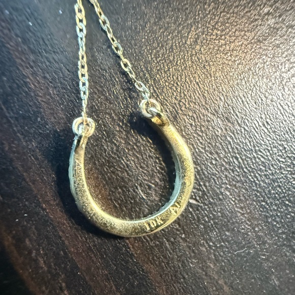 10K Gold Mini Horseshoe Diamond Chip Necklace - Picture 4 of 6